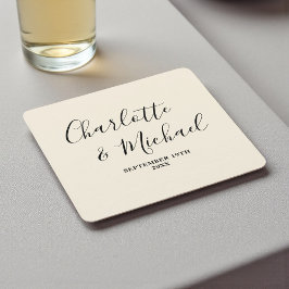 Porta-copo De Papel Quadrado Simple Natural White Script Minimalist Wedding