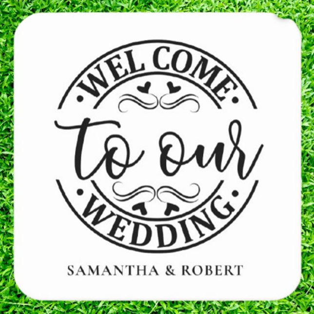 PORTA-COPO DE PAPEL QUADRADO SIMPLE WELCOME WEDDING  (Make your special day memorable with a Wedding Simple drink coasters)