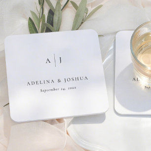 Porta-copo De Papel Quadrado Simples Caligrafia de Monograma para Casamento