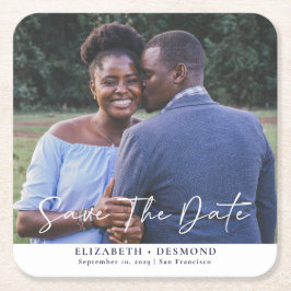 Porta-copo De Papel Quadrado Simples Casamento Fotográfico Salvar A Data