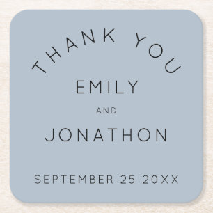 Porta-copo De Papel Quadrado Simples Casamento Personalizado Azul Dusty Obrigad