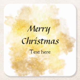 Porta-copo De Papel Quadrado Simples dourado adicione seu texto feliz natal per