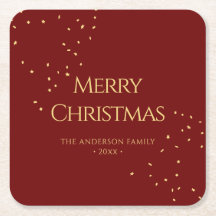 Simples Elegante Vermelho e Dourado Confetti Feliz