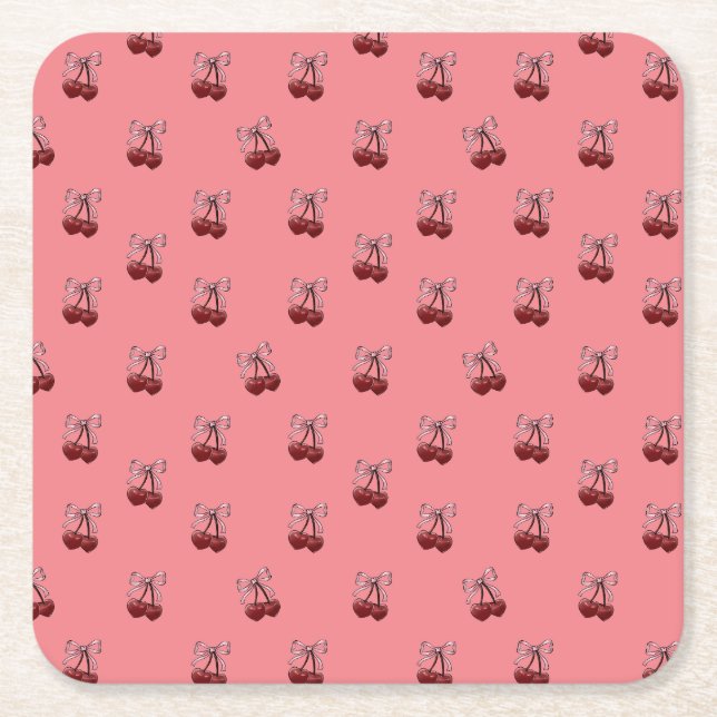 Porta-copo De Papel Quadrado Simplesmente Cerejas (Frente)