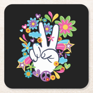 Porta-copo De Papel Quadrado Sinais de Paz Hippie