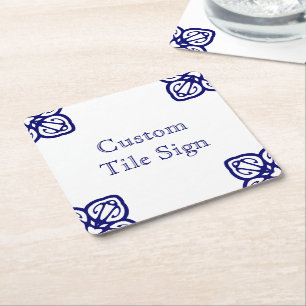 Porta-copo De Papel Quadrado Sinal de Azulejo Espanhol Personalizado - Branco s