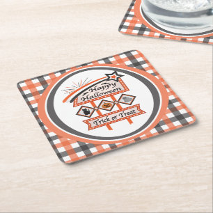 Porta-copo De Papel Quadrado Sinal de Halloween Vintage Retro – Placa de Truque