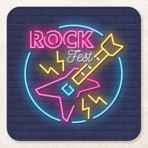 Porta-copo De Papel Quadrado Sinal Neon de Rock Fest Simulada Contra Parede de