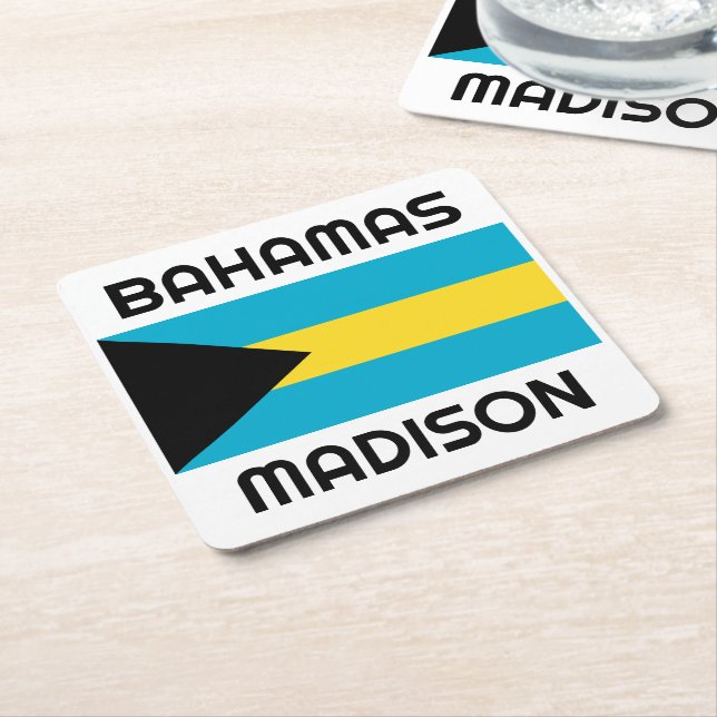 Porta-copo De Papel Quadrado Sinalizador Bahamas de Nome Personalizado (Inclinado)