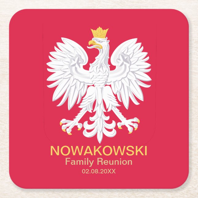 Porta-copo De Papel Quadrado Sindicato da Polônia 🦅 Polski Polônia Crest (Frente)