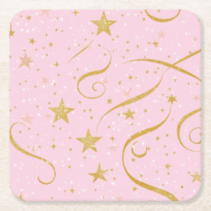 Porta-copo De Papel Quadrado Sip estelar - Porta copos em estrela rosa e Dourad