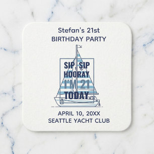 Porta-copo De Papel Quadrado Sip Sip Hooray Personalizado Aniversário de 21 ano
