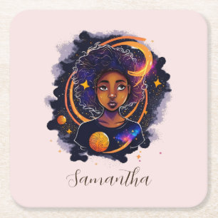 Porta-copo De Papel Quadrado Sistema Solar Afro Mulher