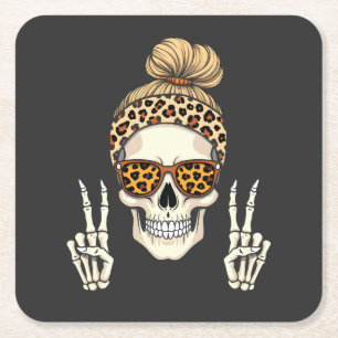 Porta-copo De Papel Quadrado Skeleton Skull Leopard Halloween Mãe