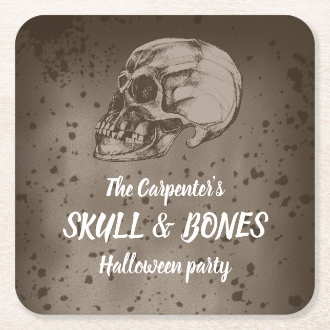 Porta-copo De Papel Quadrado Skull & Bones Halloween (Frente)