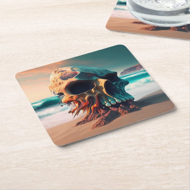 Porta-copo De Papel Quadrado Skull on the beach (Inclinado)