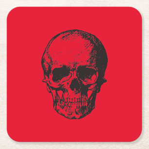Porta-copo De Papel Quadrado Skull Red Pop Art