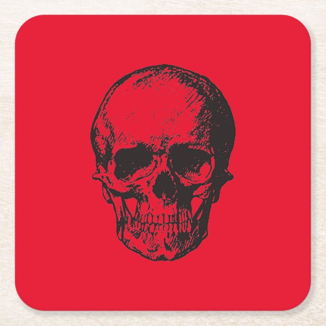 Porta-copo De Papel Quadrado Skull Red Pop Art (Frente)