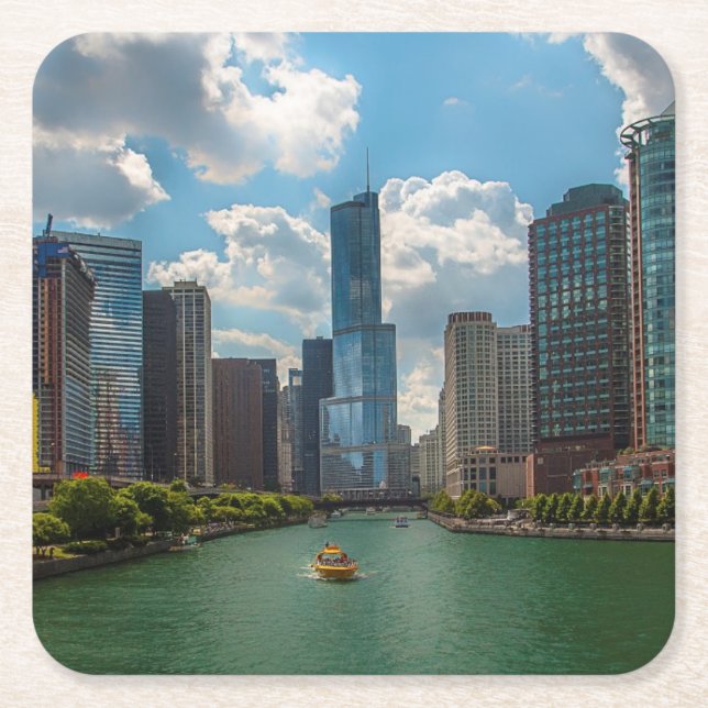 Porta-copo De Papel Quadrado Skyline Chicago (Frente)