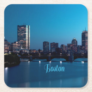 Porta-copo De Papel Quadrado Skyline Cidade de Boston Massachusetts