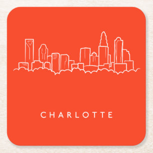 Porta-copo De Papel Quadrado Skyline da cidade de Charlotte, North Carolina