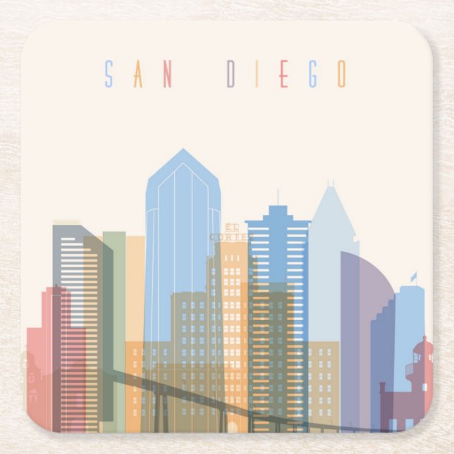 Porta-copo De Papel Quadrado Skyline da cidade de San Diego (Frente)