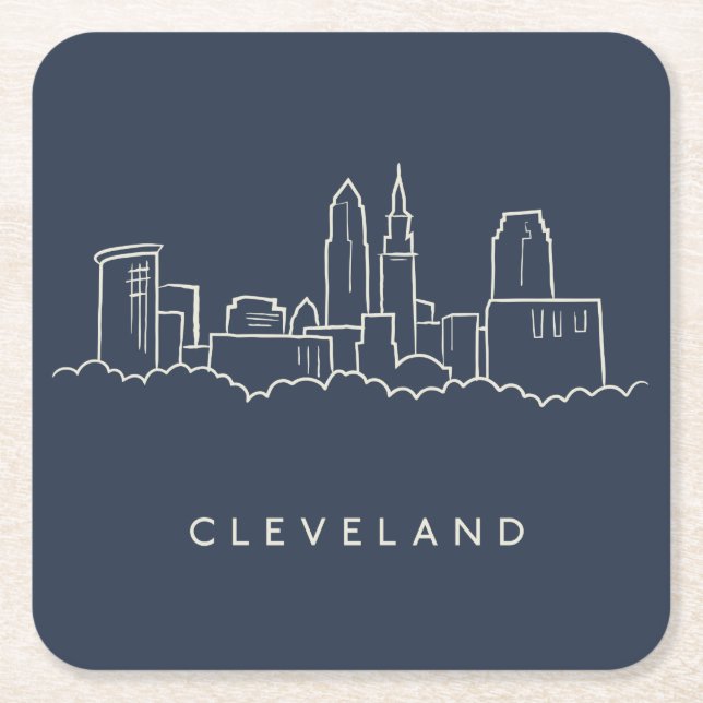Porta-copo De Papel Quadrado Skyline de Cleveland Ohio (Frente)
