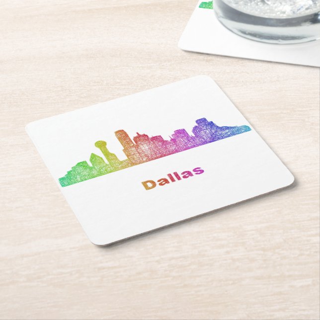 Porta-copo De Papel Quadrado Skyline de Dallas do arco-íris (Inclinado)