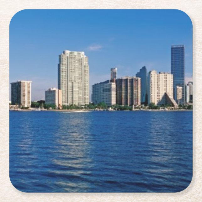 Porta-copo De Papel Quadrado Skyline de Miami, Florida (Frente)