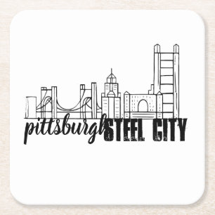 Porta-copo De Papel Quadrado Skyline de Pittsburgh