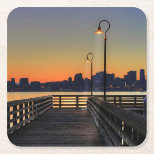 Porta-copo De Papel Quadrado Skyline do centro de Seattle Washington