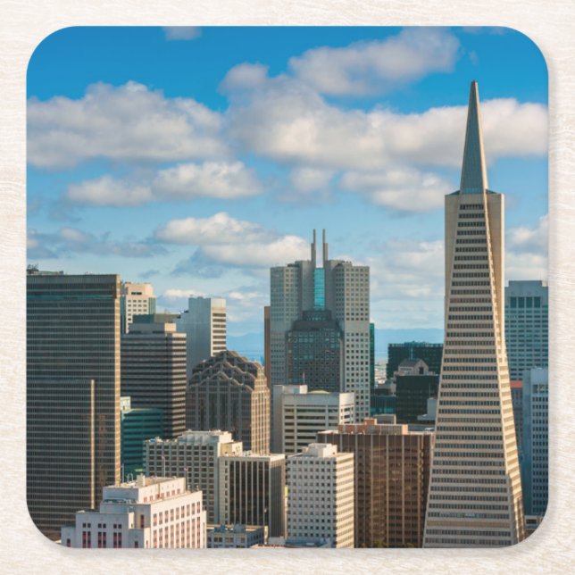 Porta-copo De Papel Quadrado Skyline do Distrito Financeiro de São Francisco (Frente)