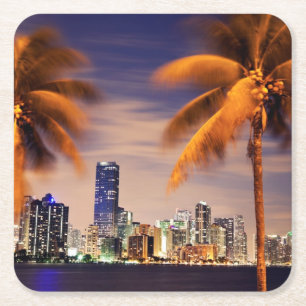 Porta-copo De Papel Quadrado Skyline dos EUA, Florida, Miami no crepúsculo