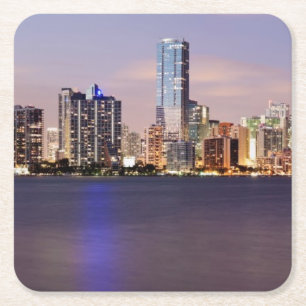 Porta-copo De Papel Quadrado Skyline dos EUA, Florida, Miami no crepúsculo 2