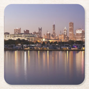 Porta-copo De Papel Quadrado Skyline dos EUA, Illinois, Chicago no crepúsculo