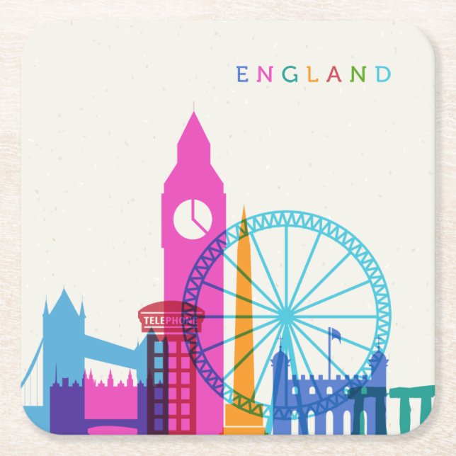 Porta-copo De Papel Quadrado Skyline Inglaterra (Frente)