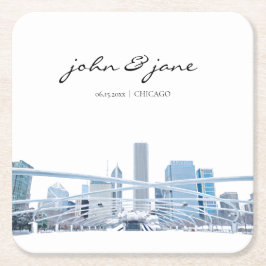 Porta-copo De Papel Quadrado Skyline Personalizado em Chicago
