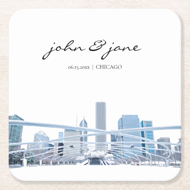 Porta-copo De Papel Quadrado Skyline Personalizado em Chicago (Frente)
