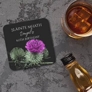 Porta-copo De Papel Quadrado Slàinte mhath Thistle Birthday