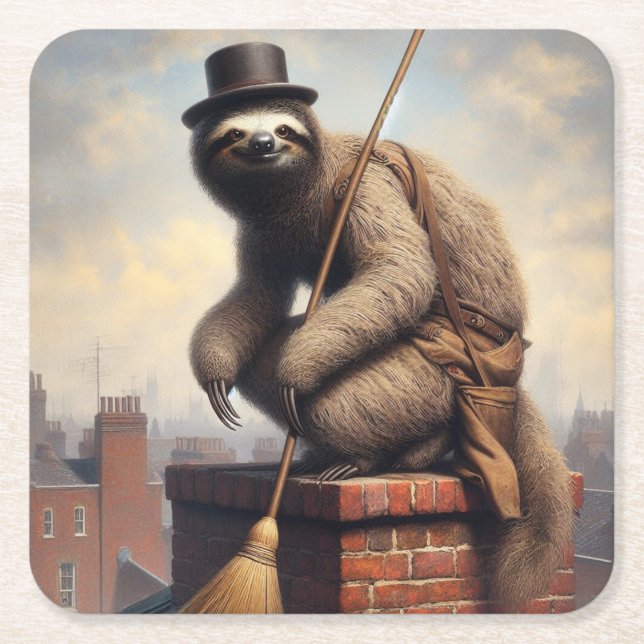 Porta-copo De Papel Quadrado Sloth Chimney Sweep (Frente)