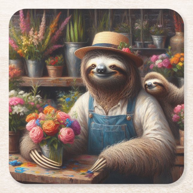 Porta-copo De Papel Quadrado Sloth Florist (Frente)