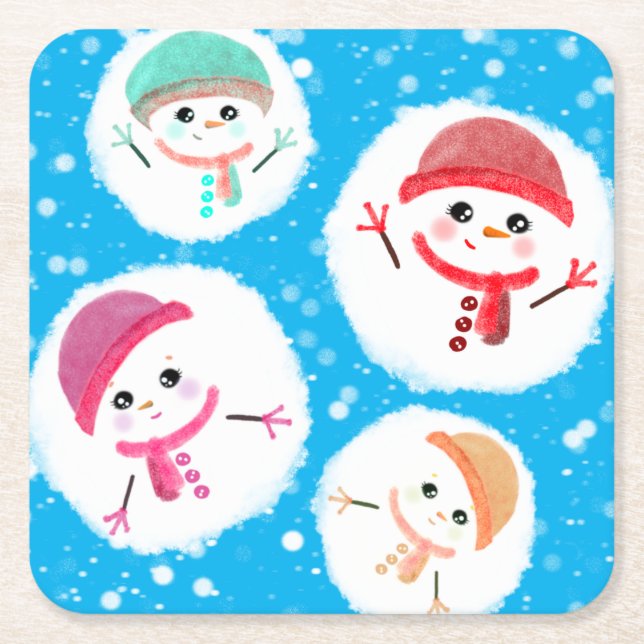 Porta-copo De Papel Quadrado Snowball e Snowman Blue (Frente)