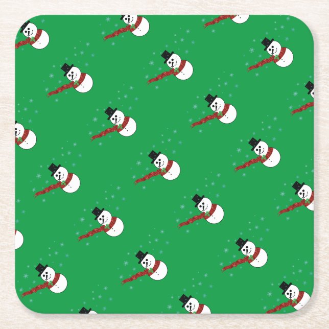 Porta-copo De Papel Quadrado Snowman com bebida Red Scarf (Frente)