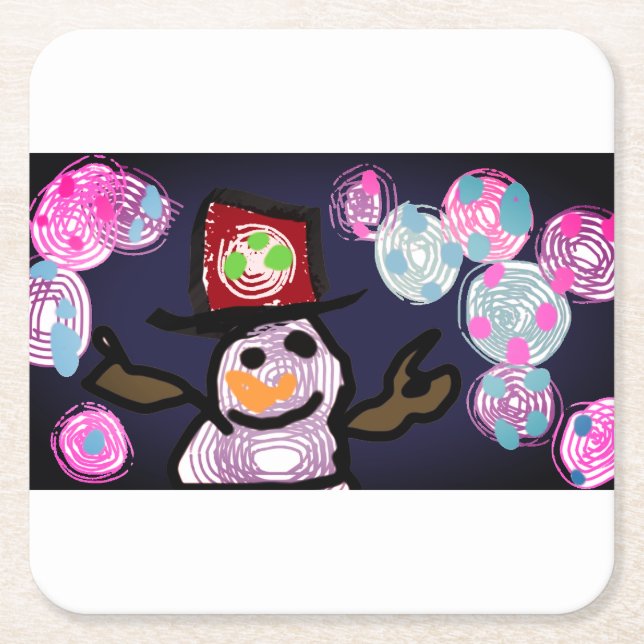 Porta-copo De Papel Quadrado Snowman Lovey (Frente)