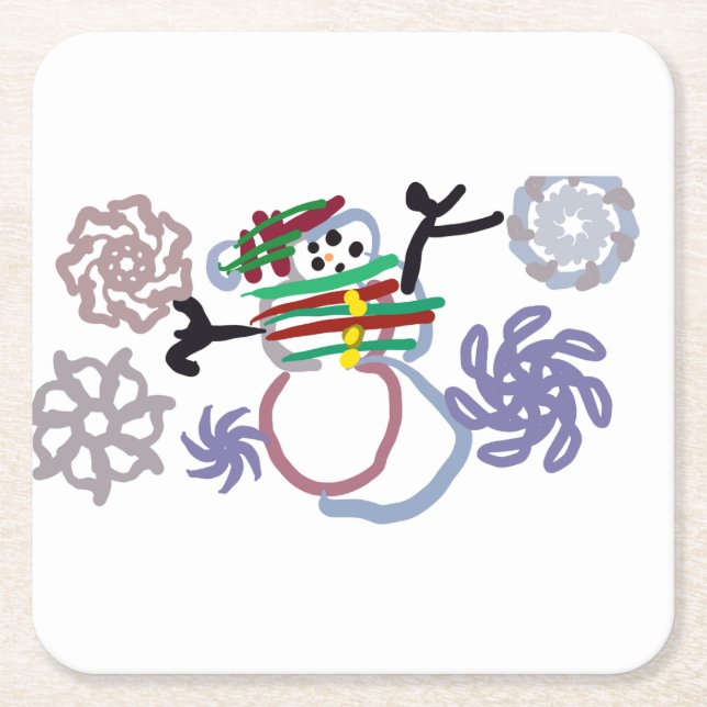 Porta-copo De Papel Quadrado Snowman winter love (Frente)