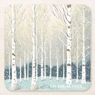 Porta-copo De Papel Quadrado Snowy Birch Trees de Natal ID1003
