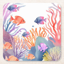 Sob o Mar de Coral-Reef Watercolor