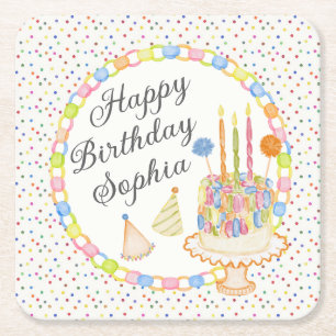 Porta-copo De Papel Quadrado Sobremesa de Aniversário Com Confetes