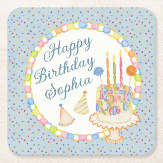 Porta-copo De Papel Quadrado Sobremesa de Aniversário Cue o Confete Azul