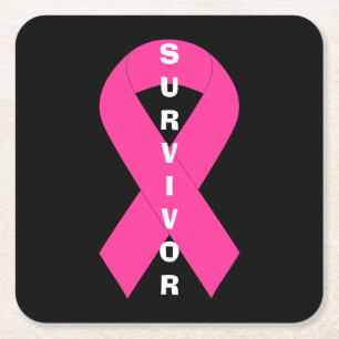 Porta-copo De Papel Quadrado Sobrevivência rosa da fita de consciência do Cance